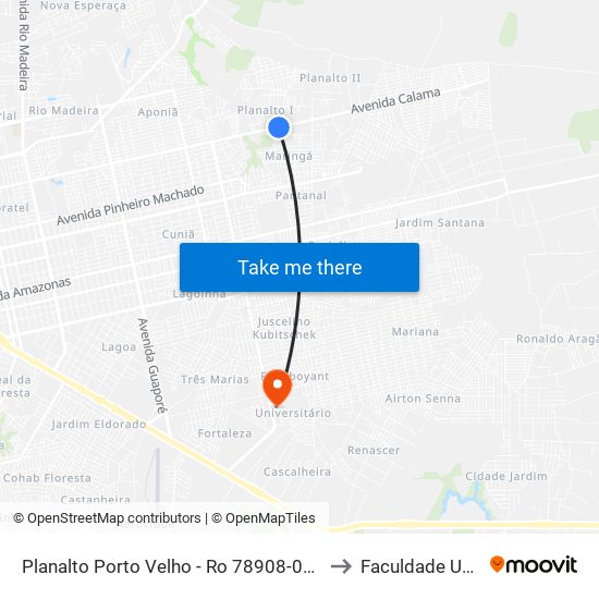 Planalto Porto Velho - Ro 78908-010 Brasil to Faculdade Uniron map