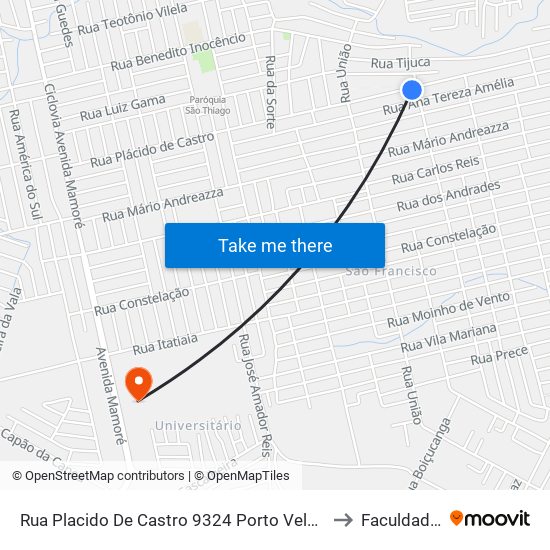 Rua Placido De Castro 9324 Porto Velho - Rondônia 76828 Brasil to Faculdade Uniron map