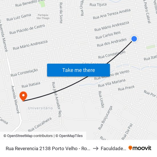 Rua Reverencia 2138 Porto Velho - Rondônia 76813 Brasil to Faculdade Uniron map