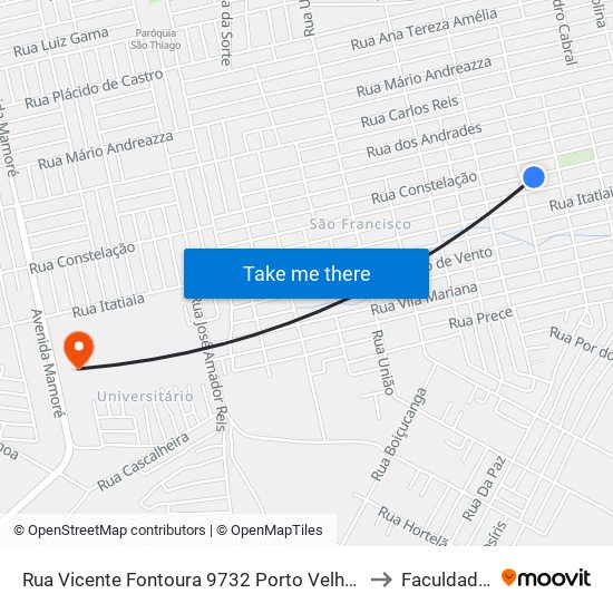 Rua Vicente Fontoura 9732 Porto Velho - Rondônia 76813 Brasil to Faculdade Uniron map