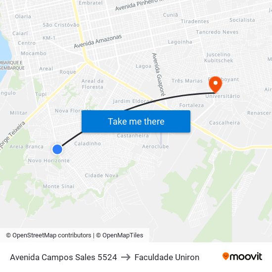 Avenida Campos Sales 5524 to Faculdade Uniron map