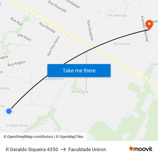 R Geraldo Siqueira 4350 to Faculdade Uniron map