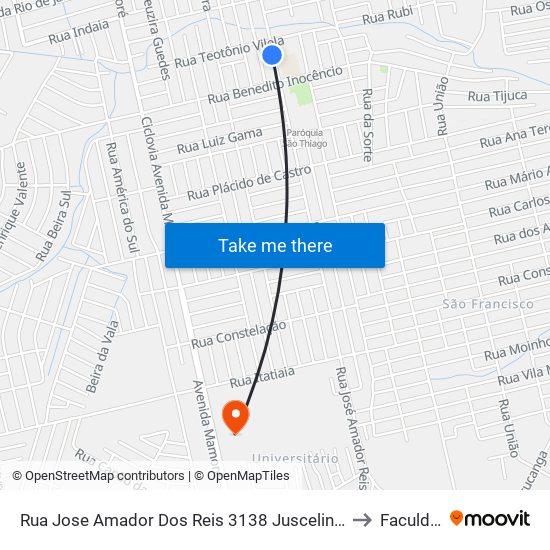 Rua Jose Amador Dos Reis 3138 Juscelino Kubitschek Porto Velho - Rondônia 46829 Brasil to Faculdade Uniron map