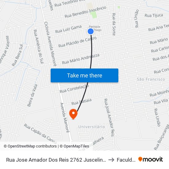 Rua Jose Amador Dos Reis 2762 Juscelino Kubitschek Porto Velho - Rondônia 76812 Brasil to Faculdade Uniron map