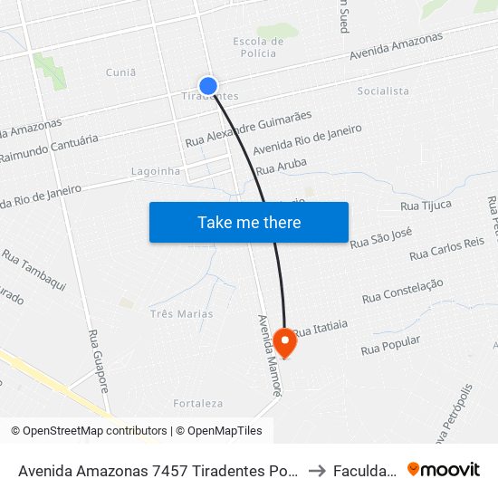 Avenida Amazonas 7457 Tiradentes Porto Velho - Rondônia 76826 Brasil to Faculdade Uniron map