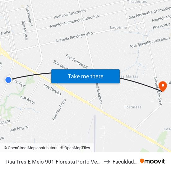 Rua Tres E Meio 901 Floresta Porto Velho - Rondônia 78912 Brasil to Faculdade Uniron map