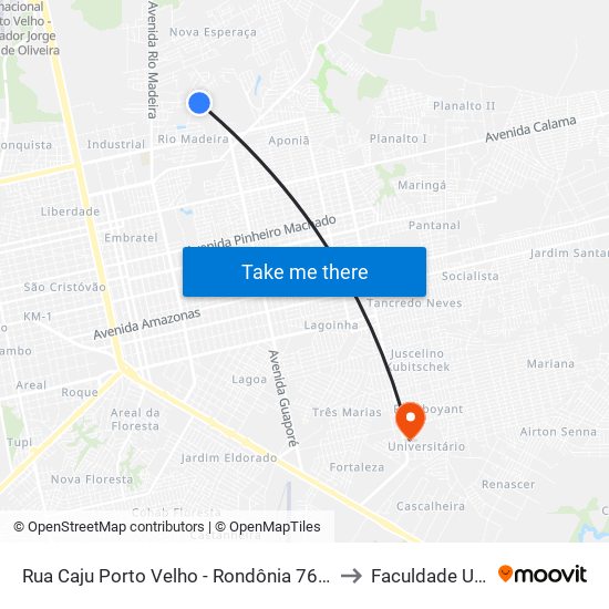 Rua Caju Porto Velho - Rondônia 76831 Brasil to Faculdade Uniron map