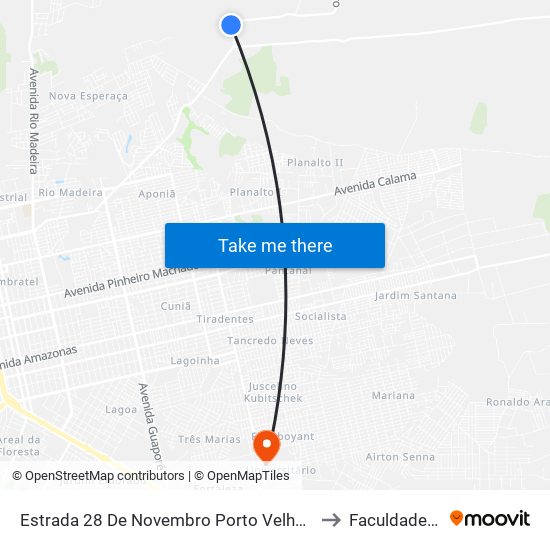 Estrada 28 De Novembro Porto Velho - Rondônia Brasil to Faculdade Uniron map