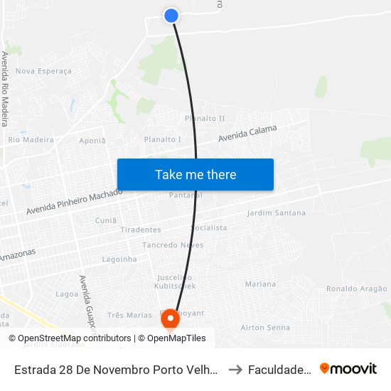 Estrada 28 De Novembro Porto Velho - Rondônia Brasil to Faculdade Uniron map