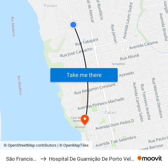 São Francisco to Hospital De Guarnição De Porto Velho map