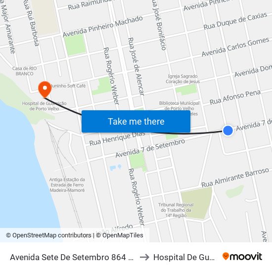 Avenida Sete De Setembro 864 Centro Porto Velho - Ro 78916-000 Brasil to Hospital De Guarnição De Porto Velho map