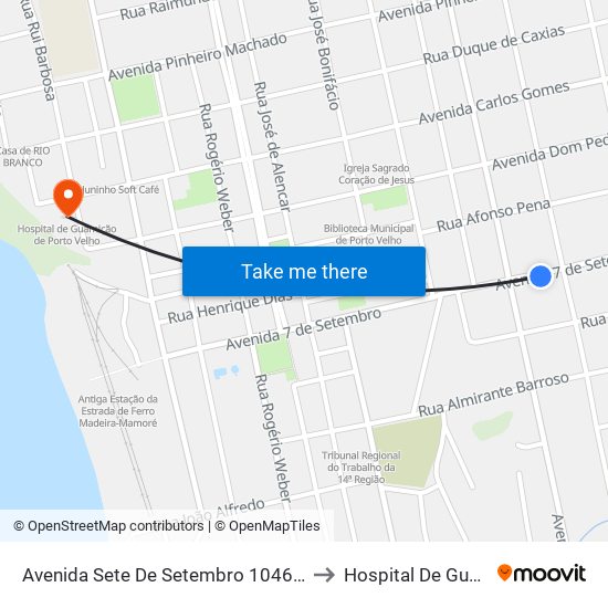 Avenida Sete De Setembro 1046 Centro Porto Velho - Ro 76801-096 Brasil to Hospital De Guarnição De Porto Velho map