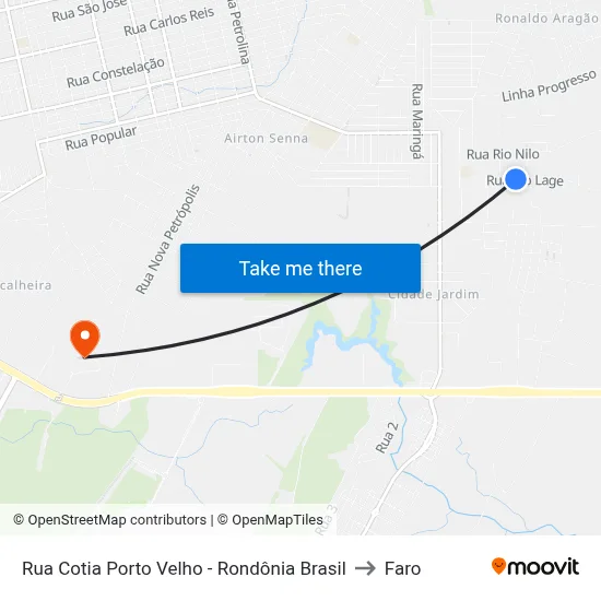 Rua Cotia Porto Velho - Rondônia Brasil to Faro map