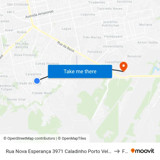 Rua Nova Esperança 3971 Caladinho Porto Velho - Rondônia 76807 Brasil to Faro map