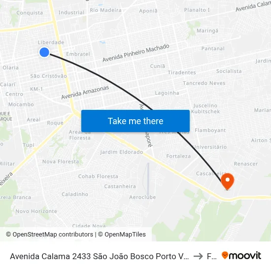 Avenida Calama 2433 São João Bosco Porto Velho - Ro 78904-100 Brasil to Faro map