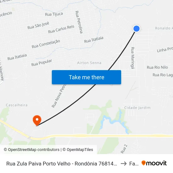 Rua Zula Paiva Porto Velho - Rondônia 76814 Brasil to Faro map