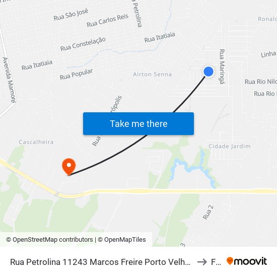 Rua Petrolina 11243 Marcos Freire Porto Velho - Ro 78920-370 Brasil to Faro map