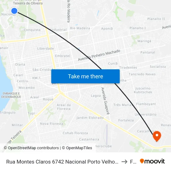 Rua Montes Claros 6742 Nacional Porto Velho - Ro 76801-894 Brasil to Faro map