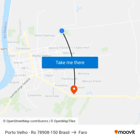 Porto Velho - Ro 78908-150 Brasil to Faro map