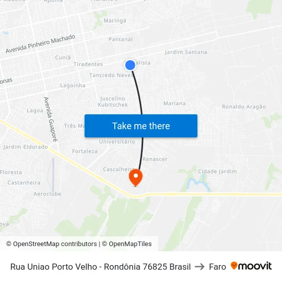 Rua Uniao Porto Velho - Rondônia 76825 Brasil to Faro map