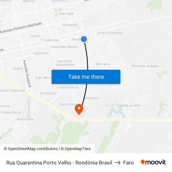 Rua Quarentina Porto Velho - Rondônia Brasil to Faro map