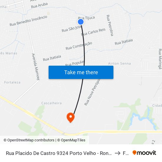 Rua Placido De Castro 9324 Porto Velho - Rondônia 76828 Brasil to Faro map