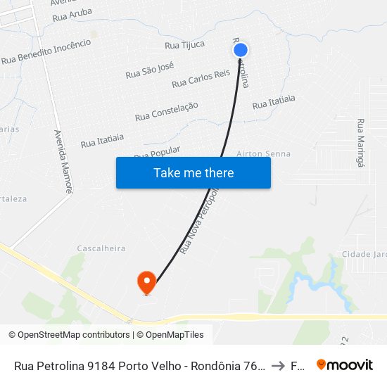 Rua Petrolina 9184 Porto Velho - Rondônia 76816 Brasil to Faro map