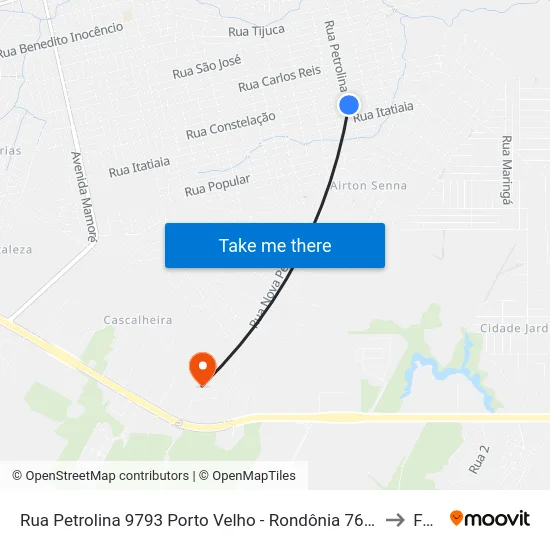 Rua Petrolina 9793 Porto Velho - Rondônia 76816 Brasil to Faro map