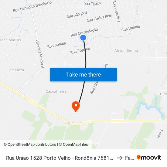 Rua Uniao 1528 Porto Velho - Rondônia 76813 Brasil to Faro map