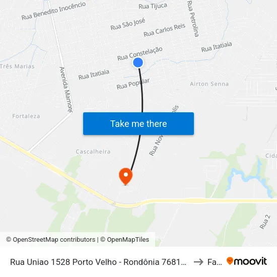 Rua Uniao 1528 Porto Velho - Rondônia 76813 Brasil to Faro map