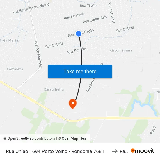 Rua Uniao 1694 Porto Velho - Rondônia 76813 Brasil to Faro map