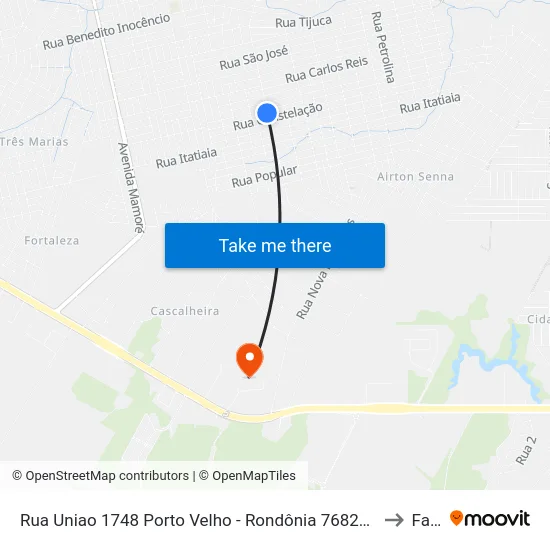 Rua Uniao 1748 Porto Velho - Rondônia 76828 Brasil to Faro map
