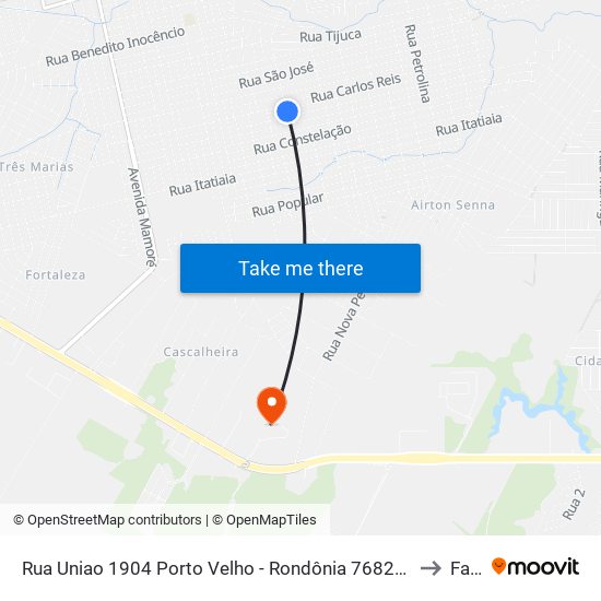 Rua Uniao 1904 Porto Velho - Rondônia 76828 Brasil to Faro map