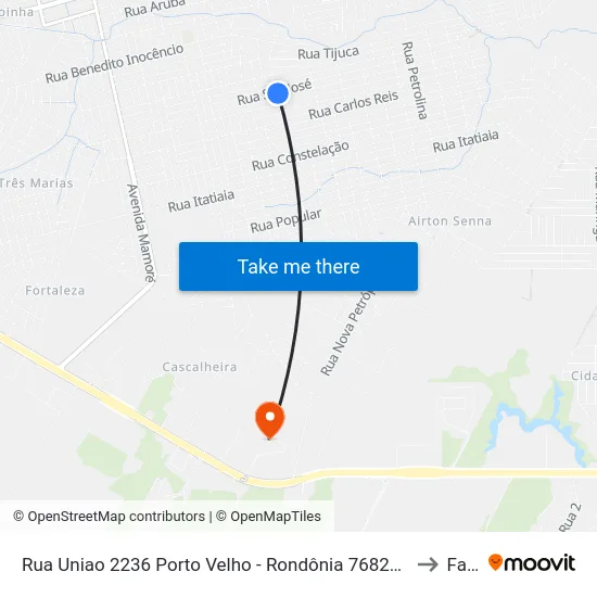 Rua Uniao 2236 Porto Velho - Rondônia 76828 Brasil to Faro map