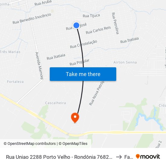 Rua Uniao 2288 Porto Velho - Rondônia 76828 Brasil to Faro map