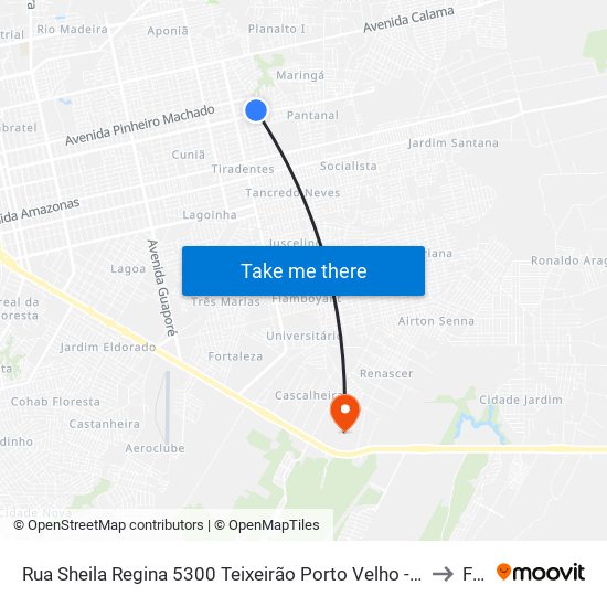 Rua Sheila Regina 5300 Teixeirão Porto Velho - Rondônia 76826 Brasil to Faro map