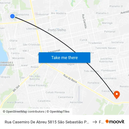 Rua Casemiro De Abreu 5815 São Sebastião Porto Velho - Rondônia 76802 Brasil to Faro map