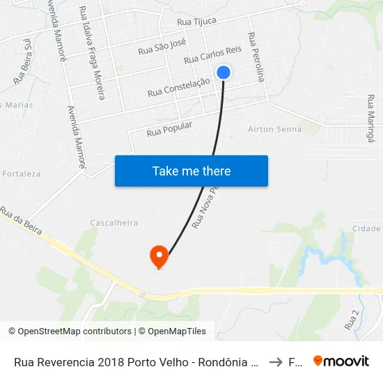 Rua Reverencia 2018 Porto Velho - Rondônia 76813 Brasil to Faro map