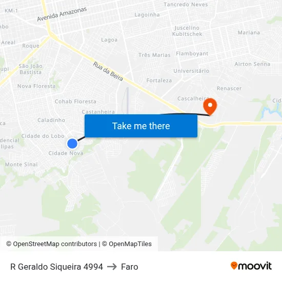 R Geraldo Siqueira 4994 to Faro map