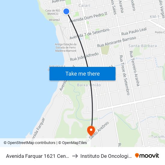 Avenida Farquar 1621 Centro Porto Velho - Ro 76801-019 Brasil to Instituto De Oncologia E Radioterapia São Pellegrino map