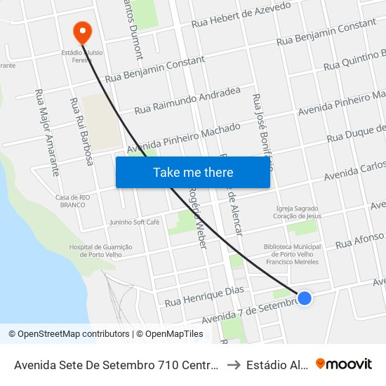 Avenida Sete De Setembro 710 Centro Porto Velho - Ro 78916-000 Brasil to Estádio Aluísio Fereira map