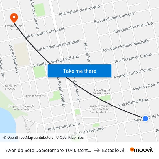 Avenida Sete De Setembro 1046 Centro Porto Velho - Ro 76801-096 Brasil to Estádio Aluísio Fereira map