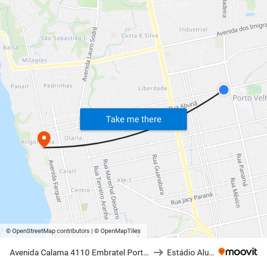Avenida Calama 4110 Embratel Porto Velho - Ro 78905-230 Brasil to Estádio Aluísio Fereira map