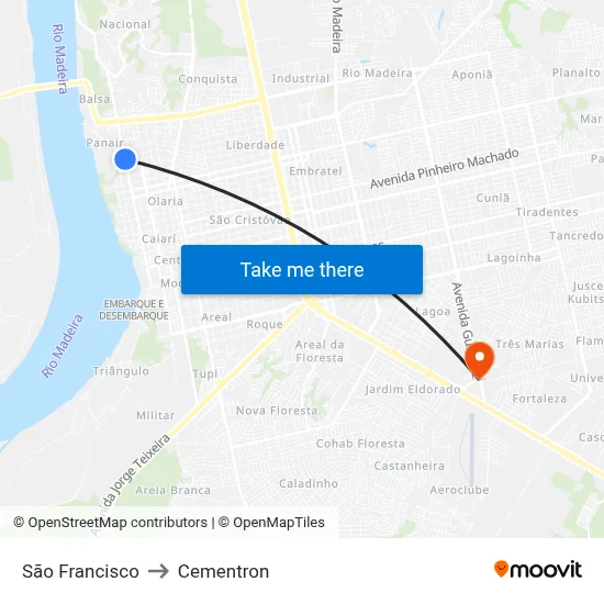 São Francisco to Cementron map