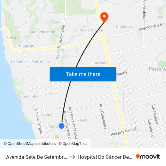 Avenida Sete De Setembro 864 Centro Porto Velho - Ro 78916-000 Brasil to Hospital Do Câncer De Barretos Unidade De Porto Velho, Rondônia. map