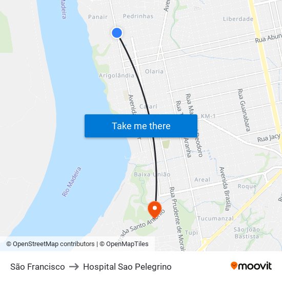 São Francisco to Hospital Sao Pelegrino map