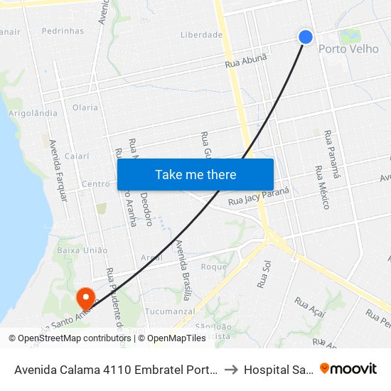 Avenida Calama 4110 Embratel Porto Velho - Ro 78905-230 Brasil to Hospital Sao Pelegrino map