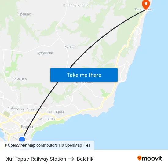 Жп Гара / Railway Station to Balchik map