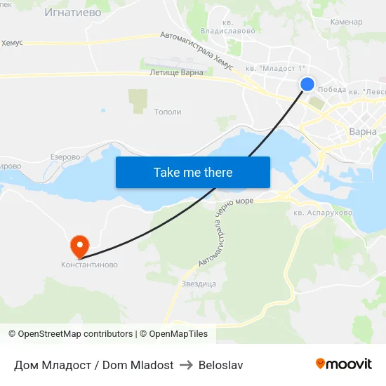 Дом Младост / Dom Mladost to Beloslav map