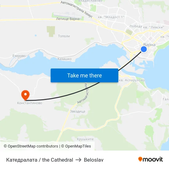 Катедралата / the Cathedral to Beloslav map